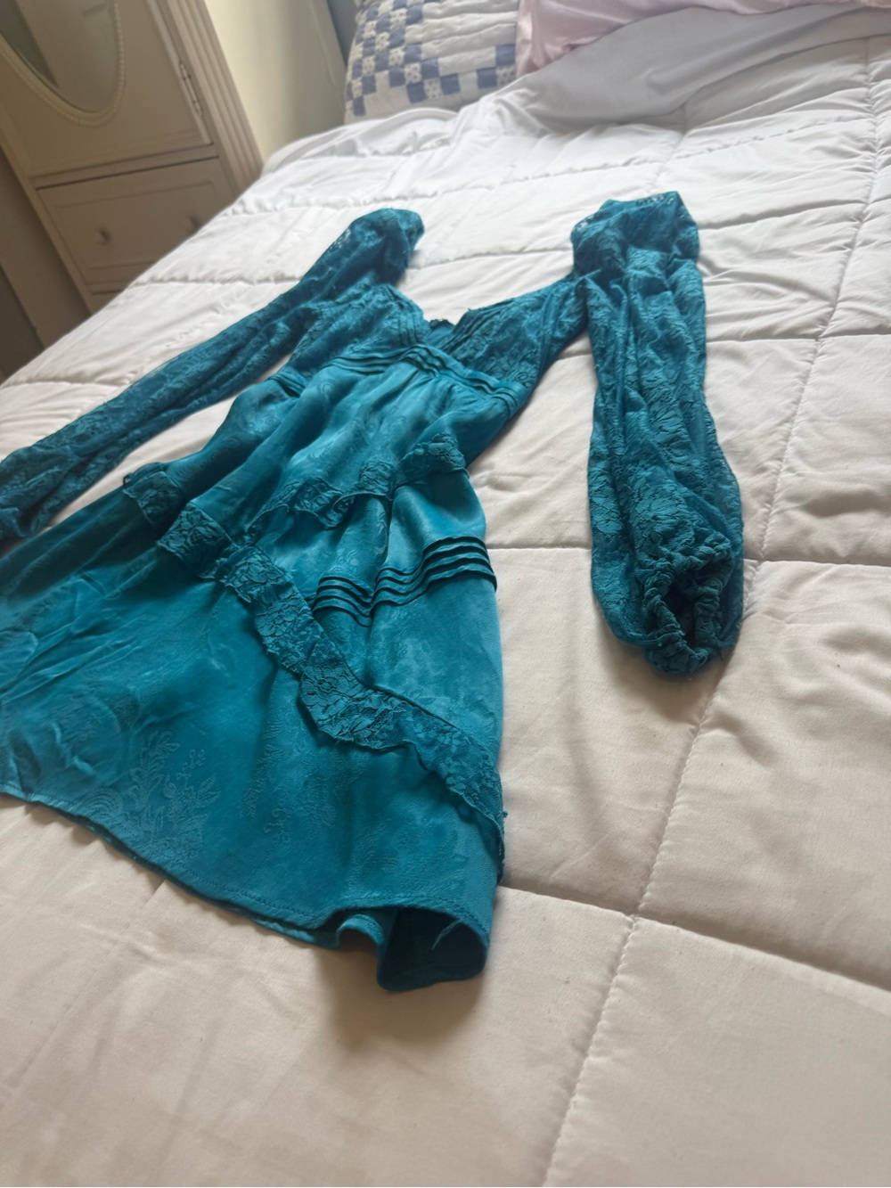For Love & Lemons Teal Lace V-Neck Mini Dress - Picture 4 of 5